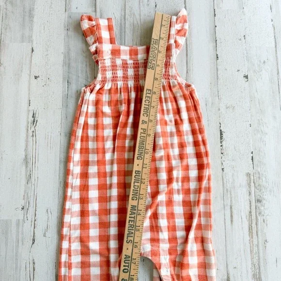 Angel Dear Harvest Pumpkin Smocked Bubble Romper Overalls Orange Gingham 6-12 mo - Picture 11 of 14